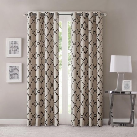 Madison Park MP40-2407 Saratoga Fretwork Print Window Curtain - Khaki; 63 In.